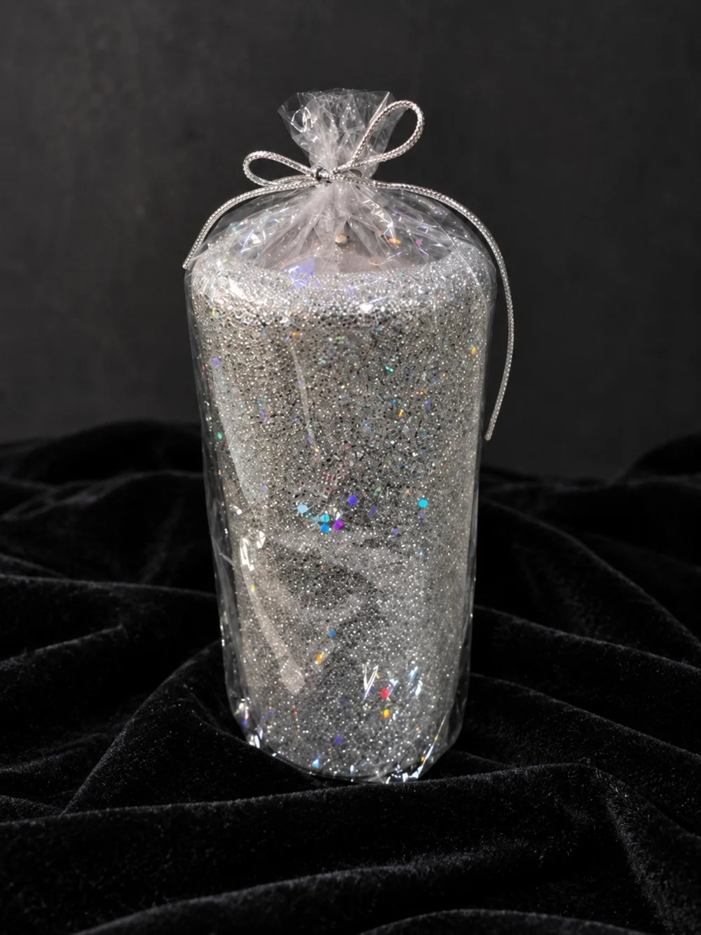Vtg Pottery Barn Silver Glitter Pillar Candle New in Original Wrap Read 3x6 Read